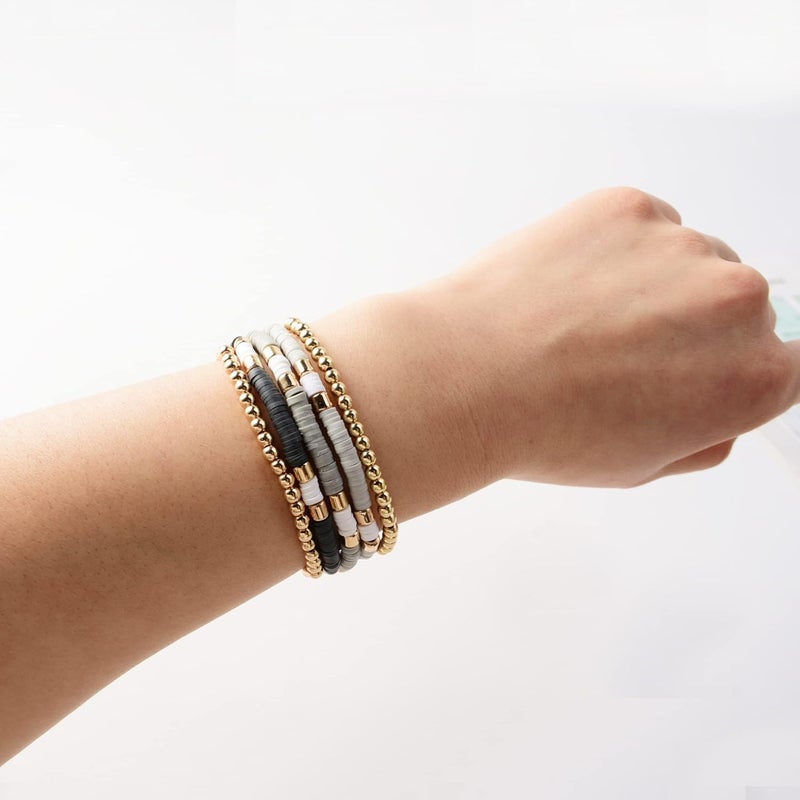 GOOJIDS Surfer Heishi Clay Bead Bracelets for Women Bohemian Stackable Gold Plated Beaded Stretch Bracelets Elastic Layering Friendship Bracelets Set Boho Jewelry - Image 4